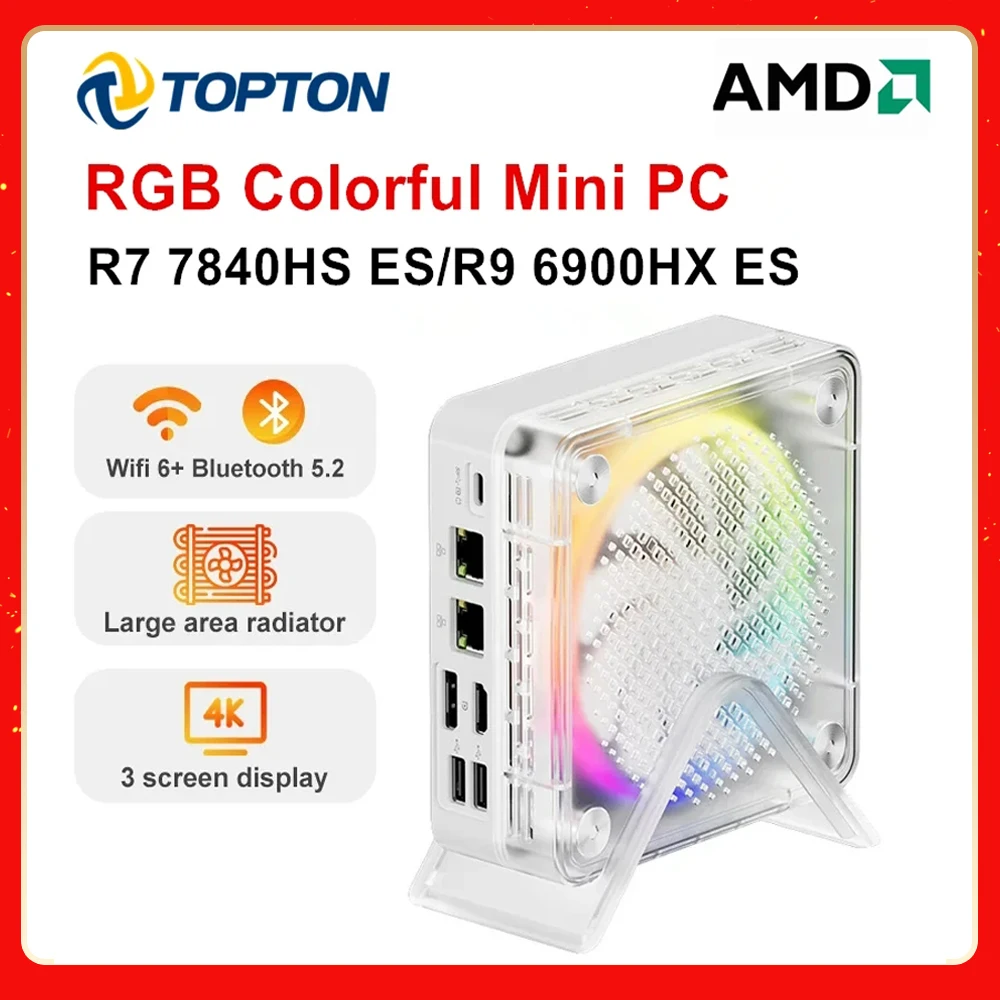 

Topton MINIPC AMD Ryzen 7 7840HS ES R9 6900HX ES Mini PC RGB Color Gamer Windows 11 WiFi 6 Gaming PC DDR5 NVMe SSD 4K Computer