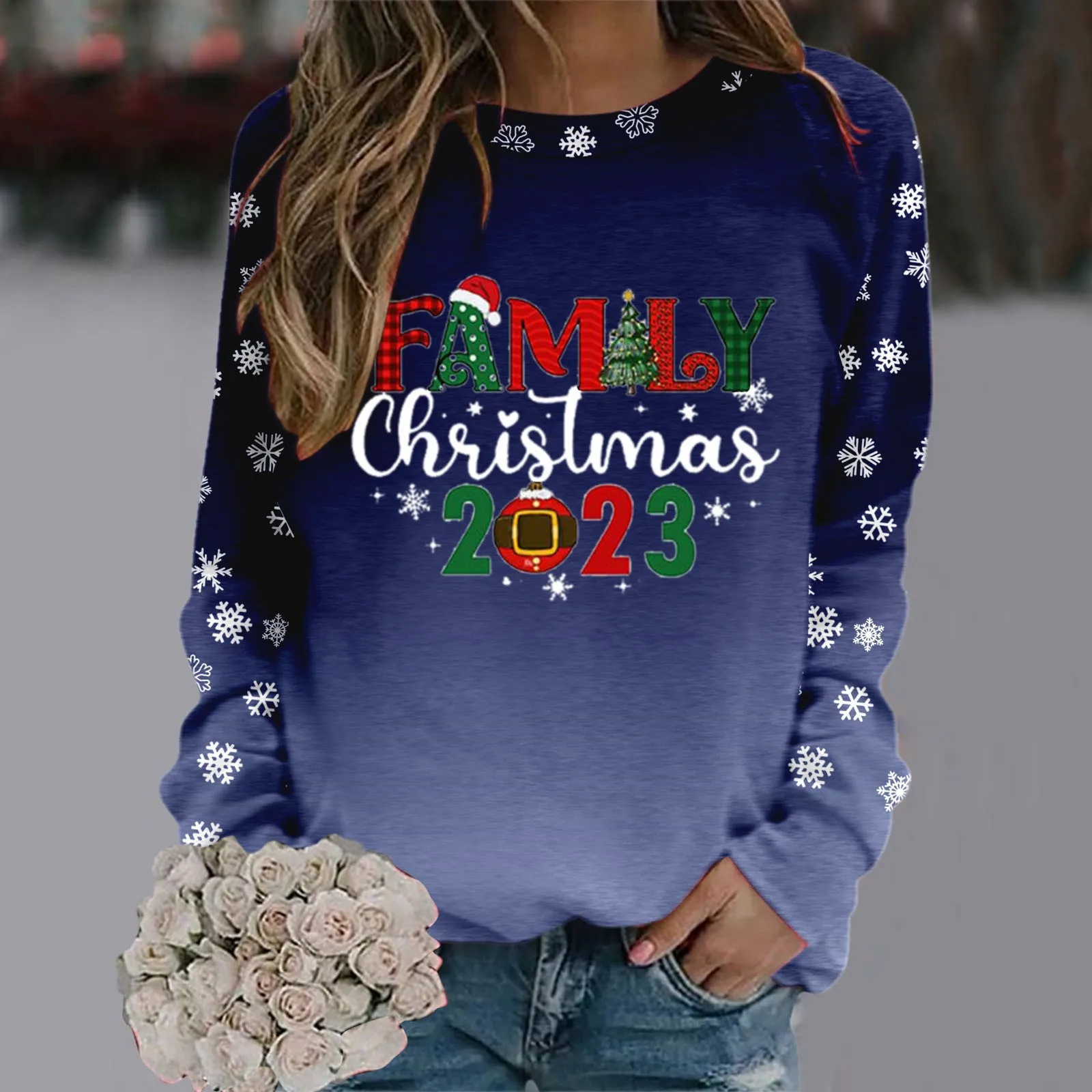 

Sweatshirt For Womens Merry Christmas Print O Neck Round Neck Fit Pullover Tops Casual Long Sleeve Crop Sweatshirts Women Set