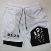 Anime 2 In 1 Compression Shorts Gojo Satoru Print Performance Sportswear Men GYM  Training Workout Male Fitness Sport Shorts 2