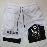 Anime 2 In 1 Compression Shorts Gojo Satoru Print Performance Sportswear Men GYM  Training Workout Male Fitness Sport Shorts 2