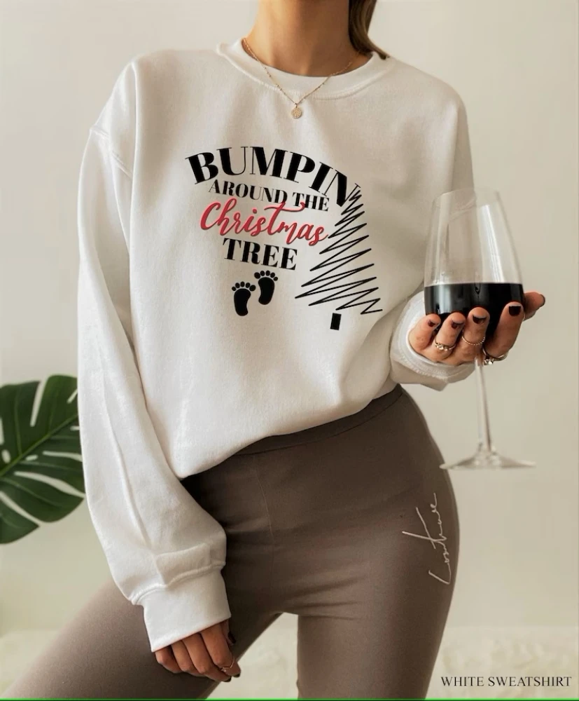Christmas Pregnancy Announcement Sweatshirt Bumpin Around The Christmas Tree Pullover Shirt New Mom Couple Reveal Tee
