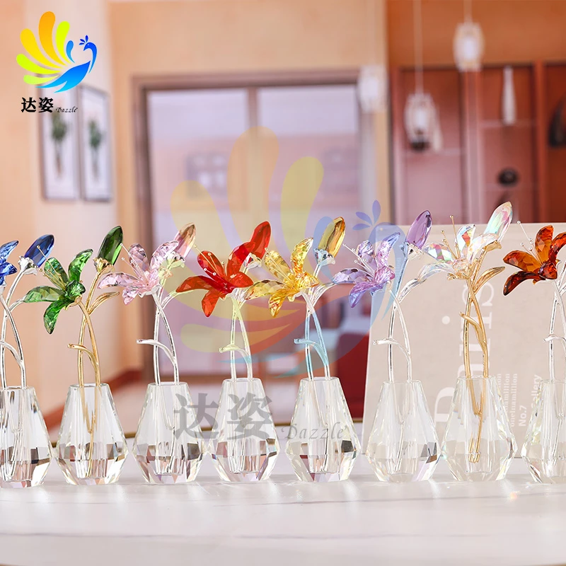 Handmade Crystal Lily Flower Figurines Christmas Ornament Holiday Home