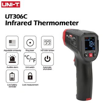 UNI-T 디지털 온도계 UT306S UT306C 비접촉 적외선 레이저 온도계 온도 총-50-500