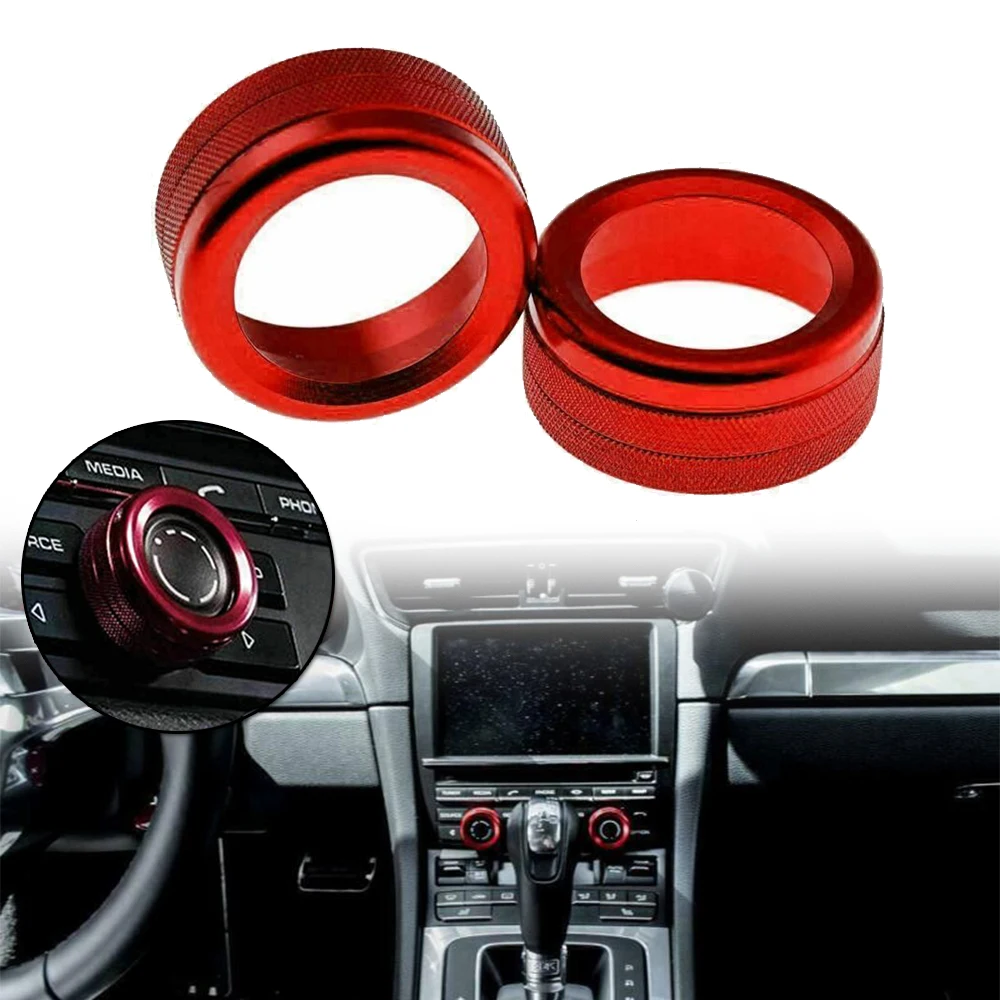 

2pcs Car Red Alloy Volume Radio Switch Knob Covers For Porsche For Cayenne 2011-2018 For Porsche 911 2012-2019 Knobs Covers