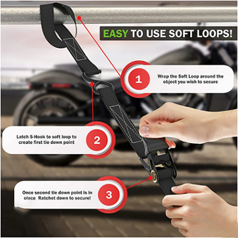 Ratchet Tie-Down Strap 1Set Motorcycle Fixed Heavy Cargo Trailer Transportation Car Tension Rope Tie Down Strap Kit Annular Belt