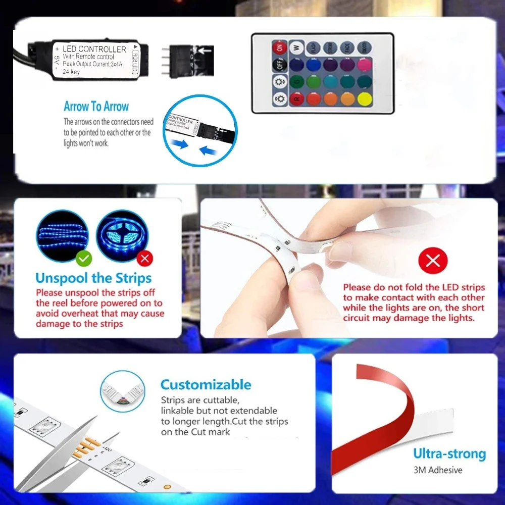 Tira de Luces LED RGB con Control por App, Bluetooth y Sincronización de Música (USB 5V) S2950b6573f4c490586de21496c83e123B