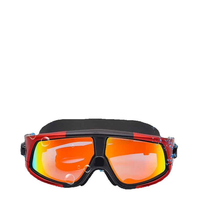 Adult waterproof fog swimming large frame comfortable silicone anti UV electroplated flat light diving goggles_voghion.com