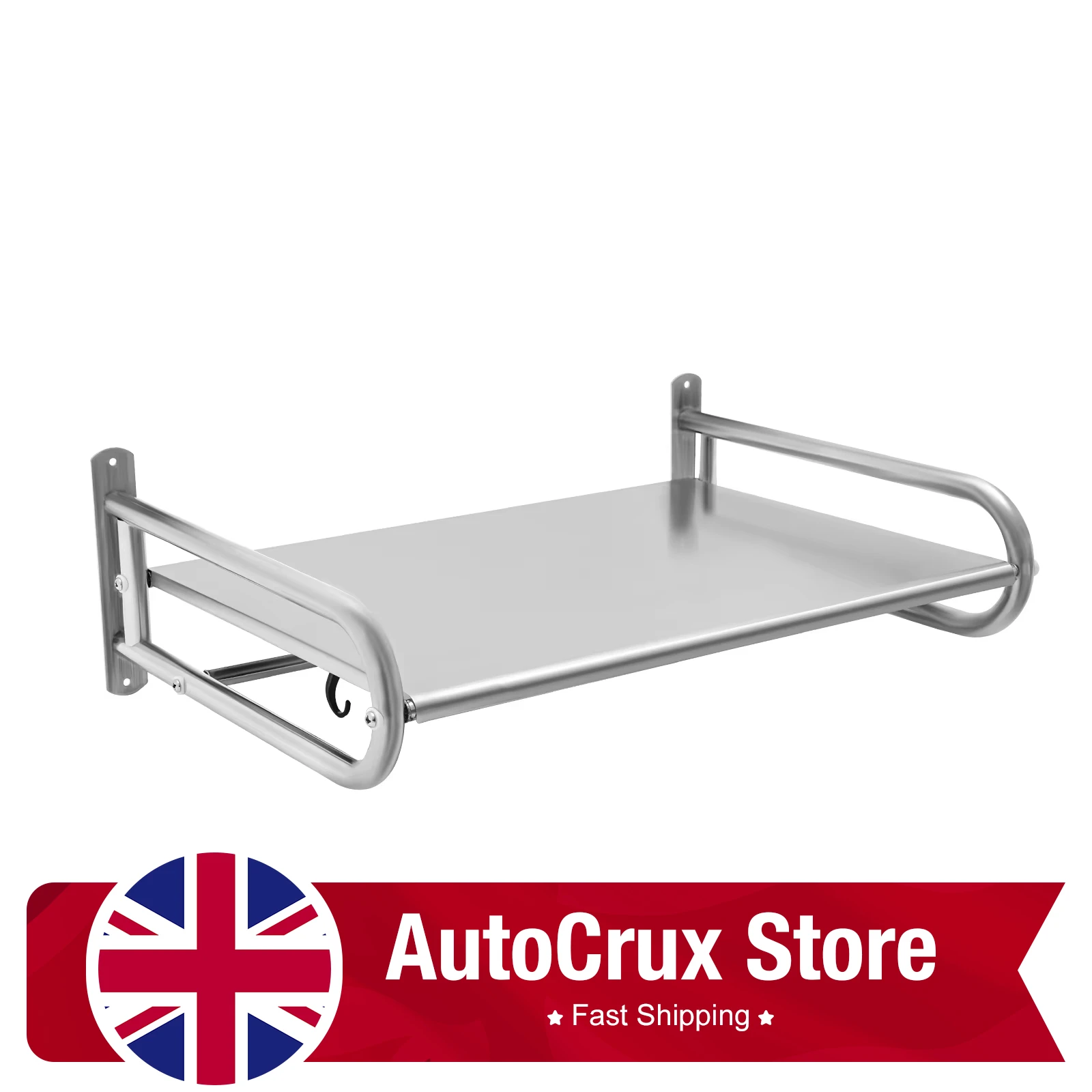 Wall Mounted Shelf, 53cm Microwave Oven Rack Single Tier with Hooks, Stainless Steel Kitchen Storage Shelf