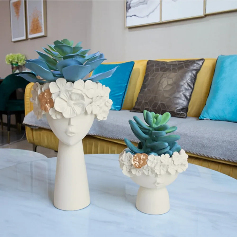 Nordic Home Decoration Resin Vase Statue Sculpture Makeup Brush Holder Storage Box Pen Holder Creative Flower Pot Art Supplies 4