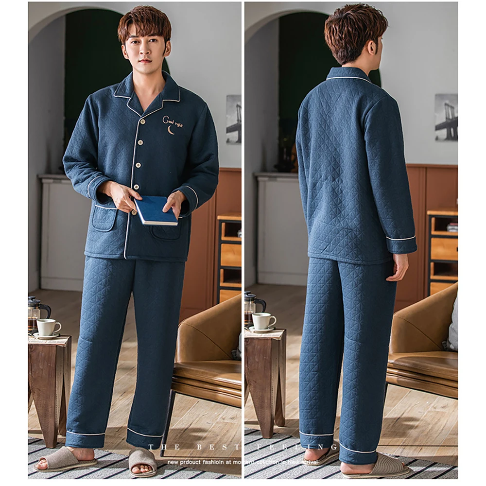 Men's Winter Thicken Pajamas Warm Air Cotton Sleepwear for Sleeping 3XL Casual Comfortable Patchwork Pajama Sets pijama hombre