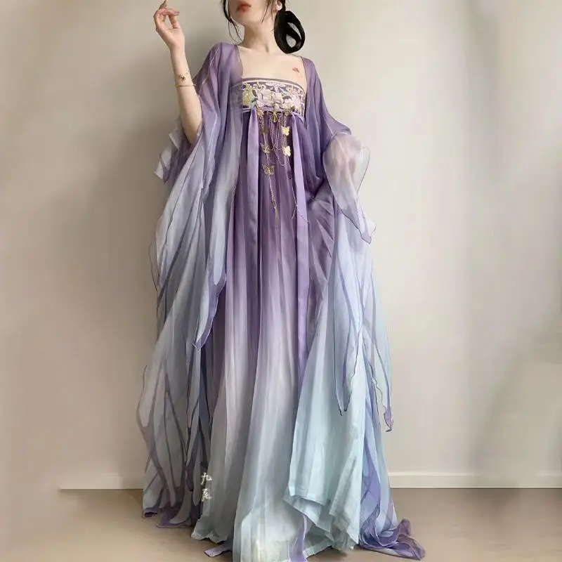 Hanfu Purple Butterfly Big Sleeves Ancient Style Hezi Skirt Ancient Costume Daily Summer Embroidery Super Embroidered Hanfu Set