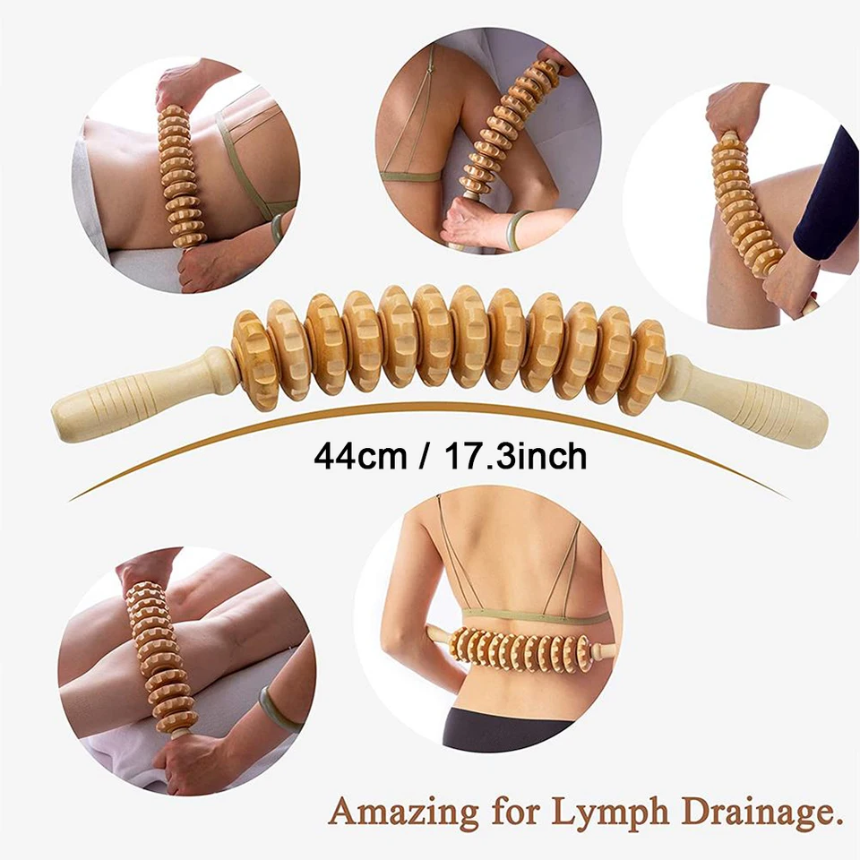 Rodillo curvo para drenaje linfático, herramienta de masaje de madera para terapia, maderoterapia colombiana, masajeador anticelulítico_voghion.com