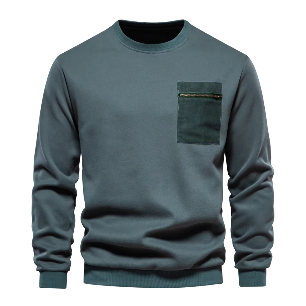 New Autumn High Quality Loose Cotton Sweatshirts for Men Zipper Pocket Mens Sweatshirts Casual Sport Men's Clothing Pullover Men