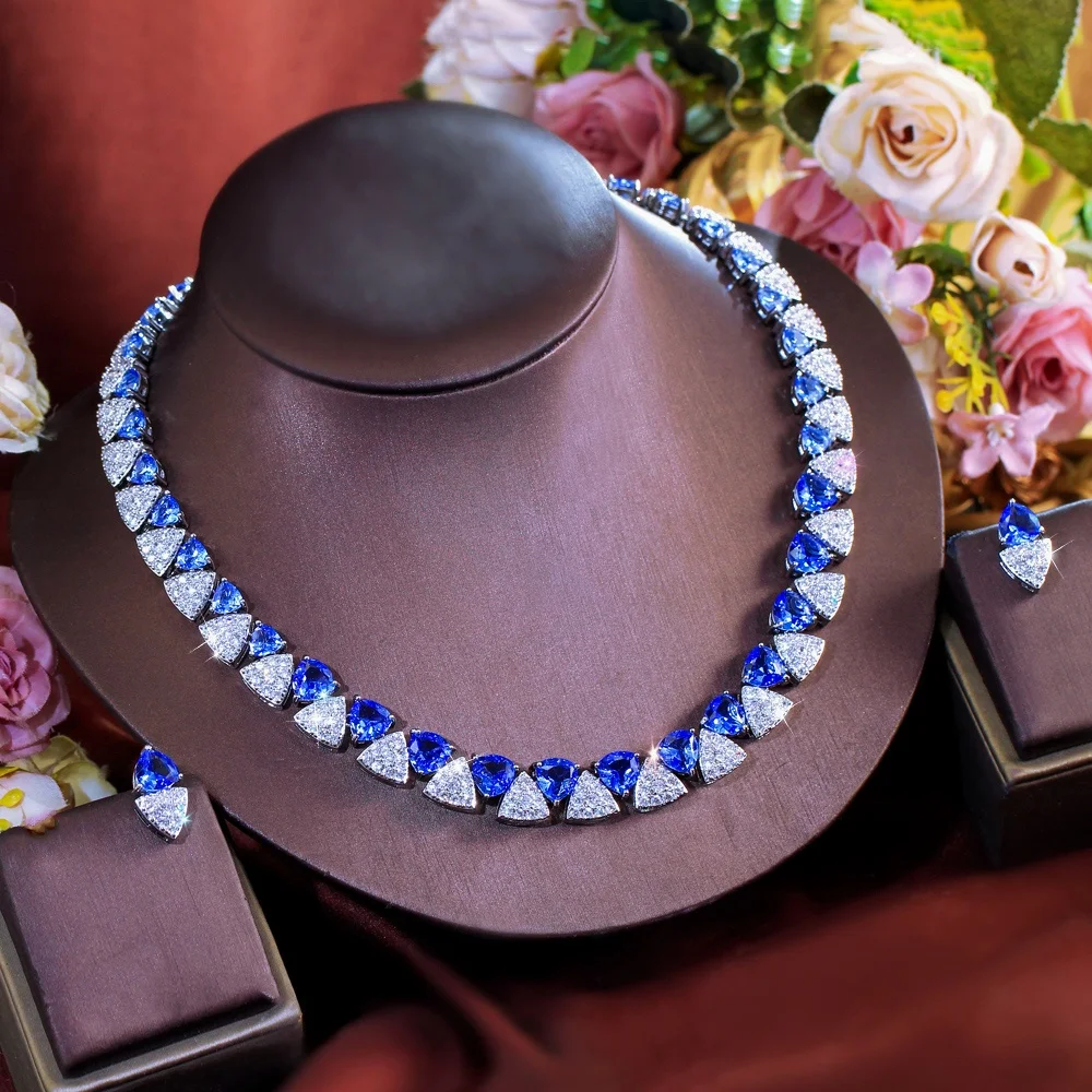 Pera Excellent Quality Blue Tanzanite and CZ Triangle Shape