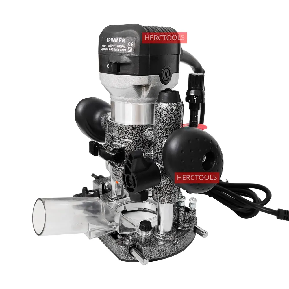 800W Wood Router Kit Compact Electric Trimmer Tool Plunge and Fixed Base 6.35 & 8 mm Collets Woodworking Slotting Trimming
