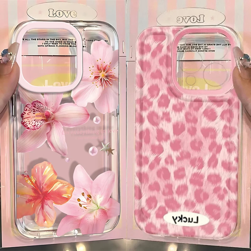 Pink Lily Flower Leopard Pattern Phone Case Cover