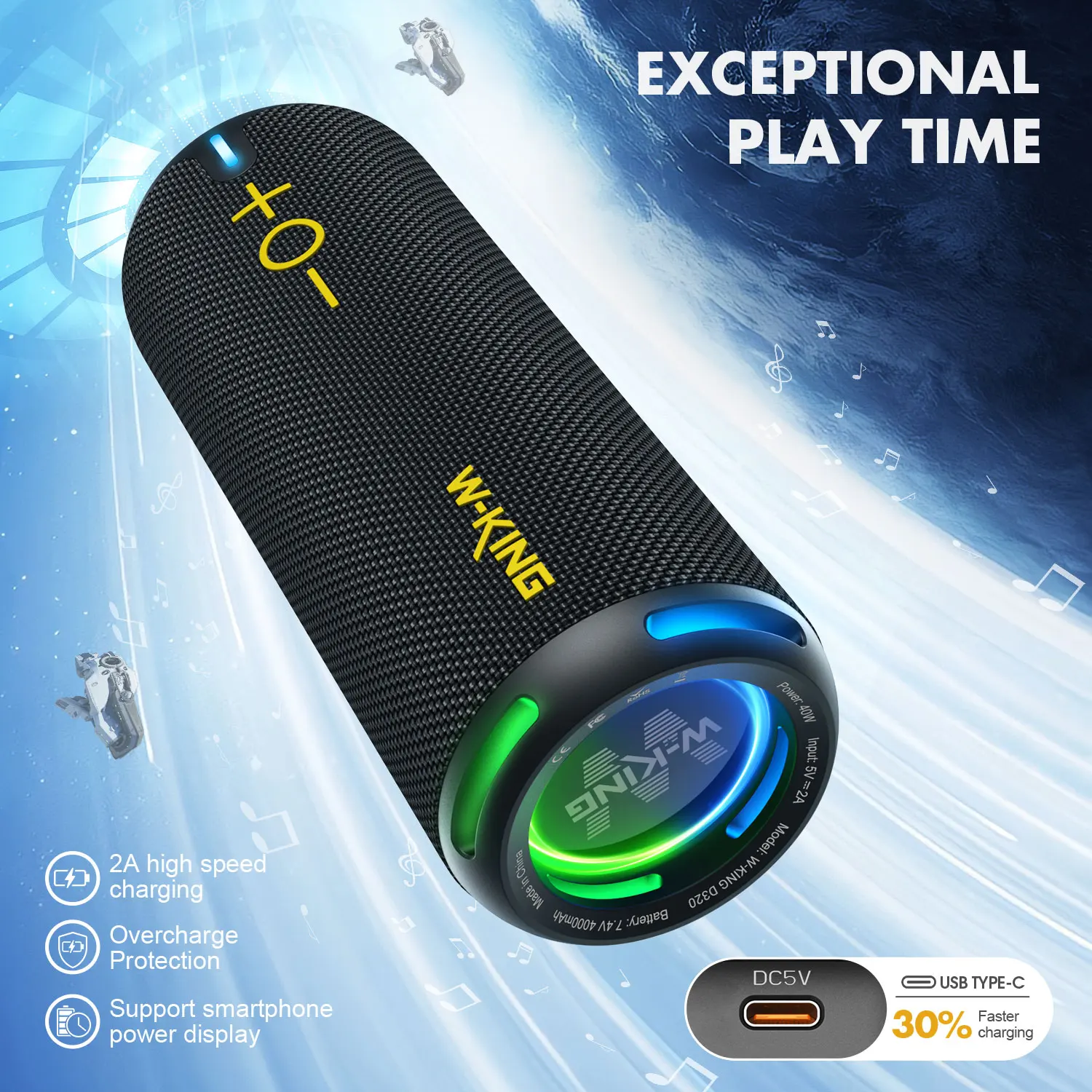 40W Portable Speaker IP67 Waterproof APP Control TF/AUX Dynamic Lights Party Outdoor Shower