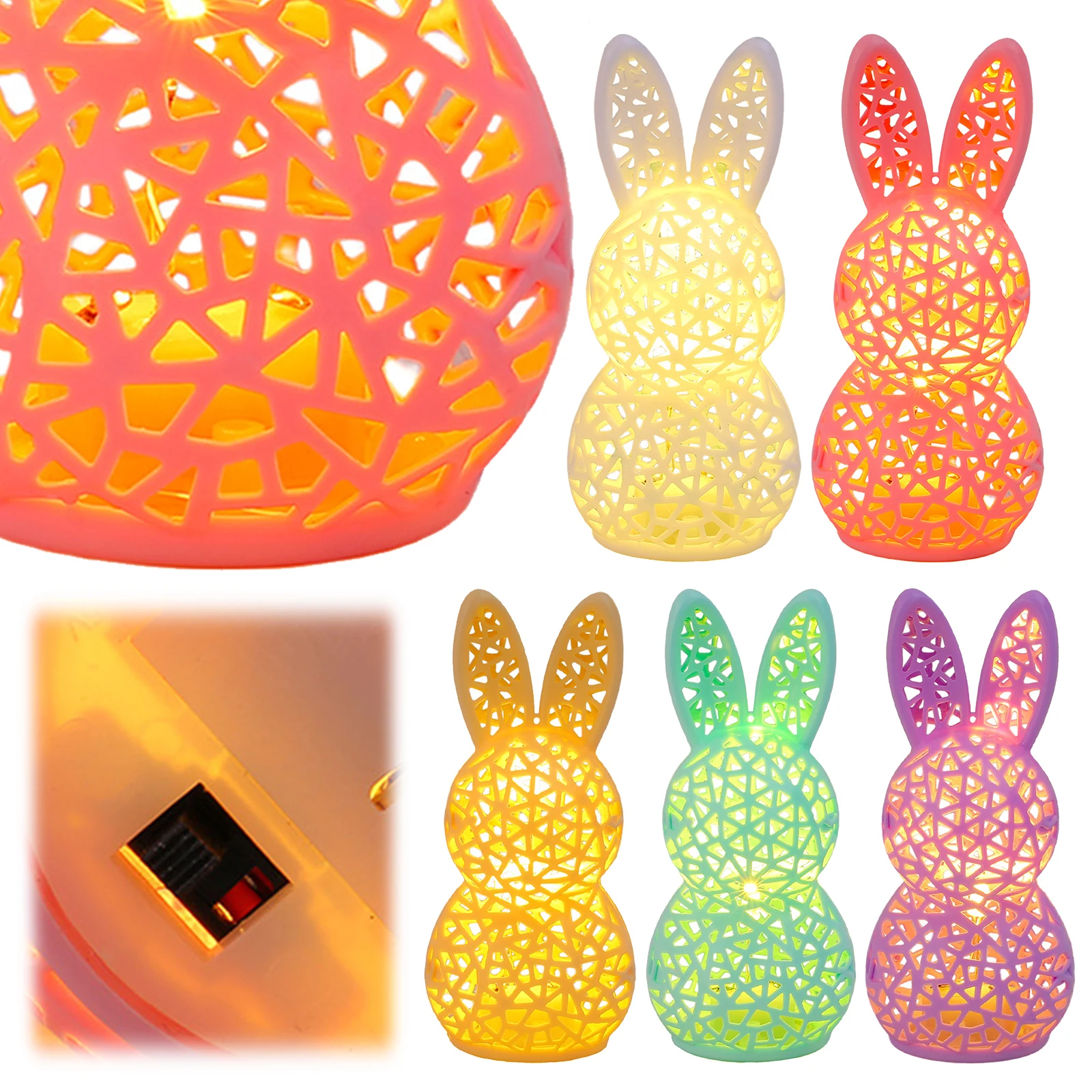Easter Lighted Hollow Out Bunny Figurine 3D Printed LED Light Up Rabbit Statue Easter Gifts for Kids Spring Indoor Home Decor