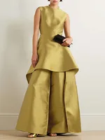 Missuoo 2025 New Women's Evening Dress Jumpsuit Round Neck Sleeveless A-line Wide Leg Pants Suit Solid Layered Falbala Jump Suit