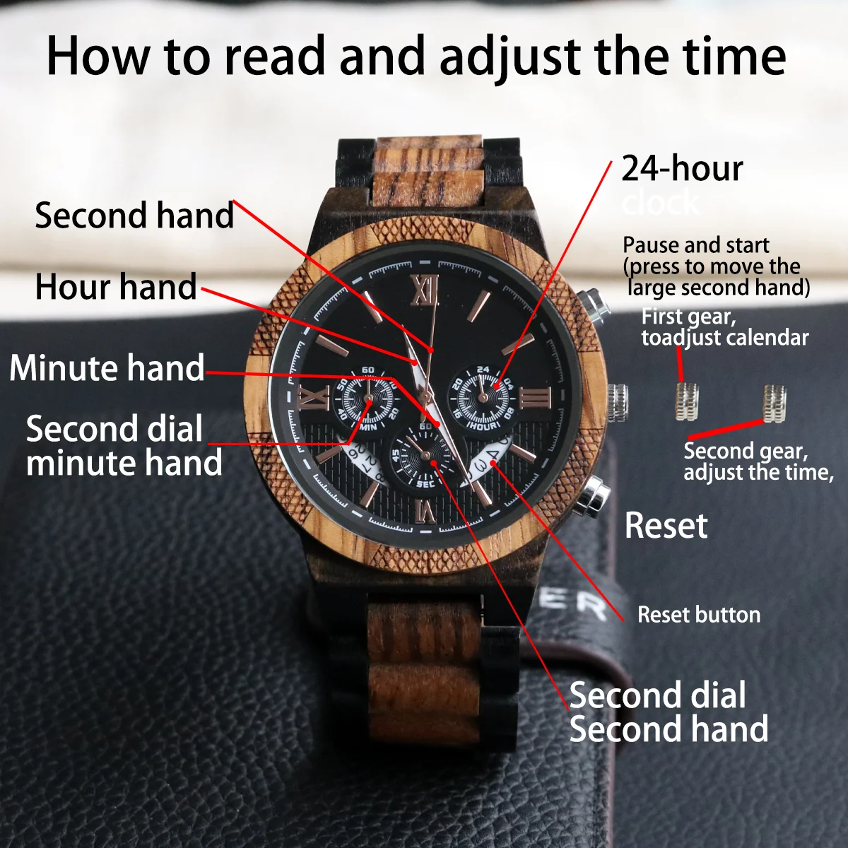 Herrklocka i trä multifunktionell quartz armbandsur present_voghion.com