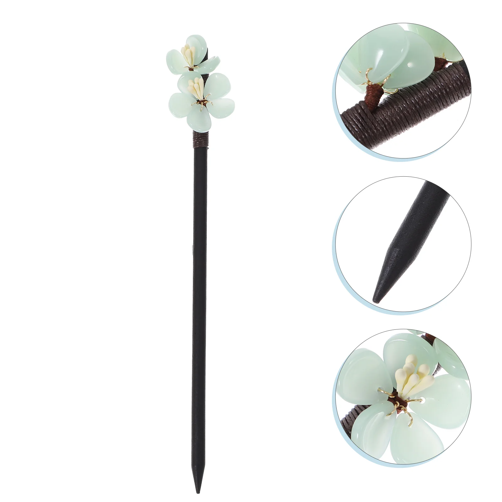 

Hairpin Clip Vintage Chopsticks Colored Flower Green Wooden Hanfu Costume Fork Glass + Aluminum Alloy