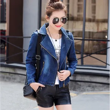 Short Denim Jacket Women 2022 Spring Autumn Blazer Zipper Slim Casual Tops Lady Outerwear Blue Jeans Coat Windbreaker Female New 1