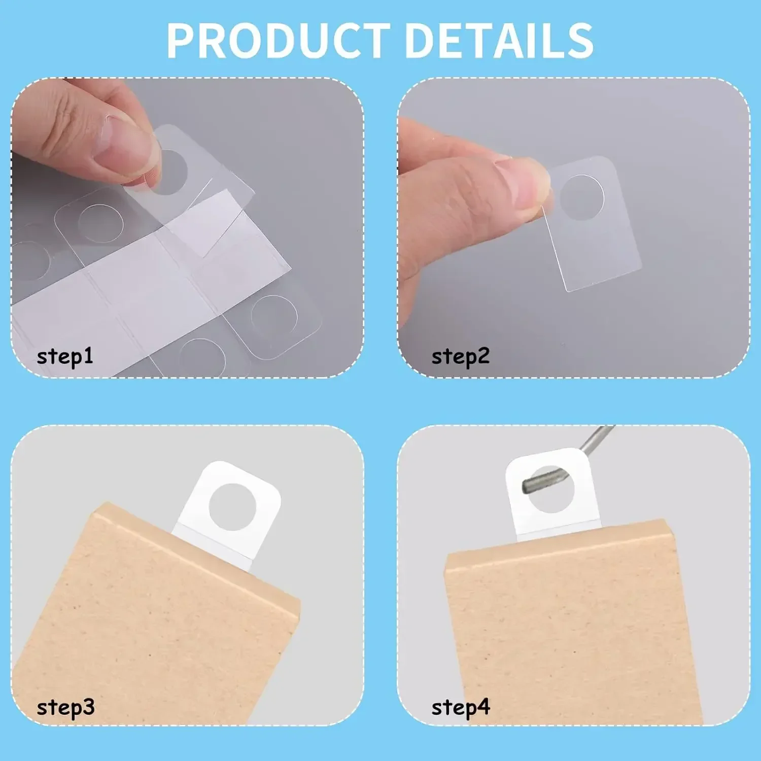 Clear Sticky Hanging Tabs Slot Hole Clear Sticky Tab Self Adhesive Hang Tab for Office Home Sale Item Store Retail Display 100pc