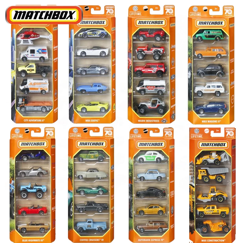 Original Matchbox Car 70 Years Boys Toys for Children Diecast 1:64 Vehicles  5 Pack City Adventure Exotic Wagons Birthday Gift