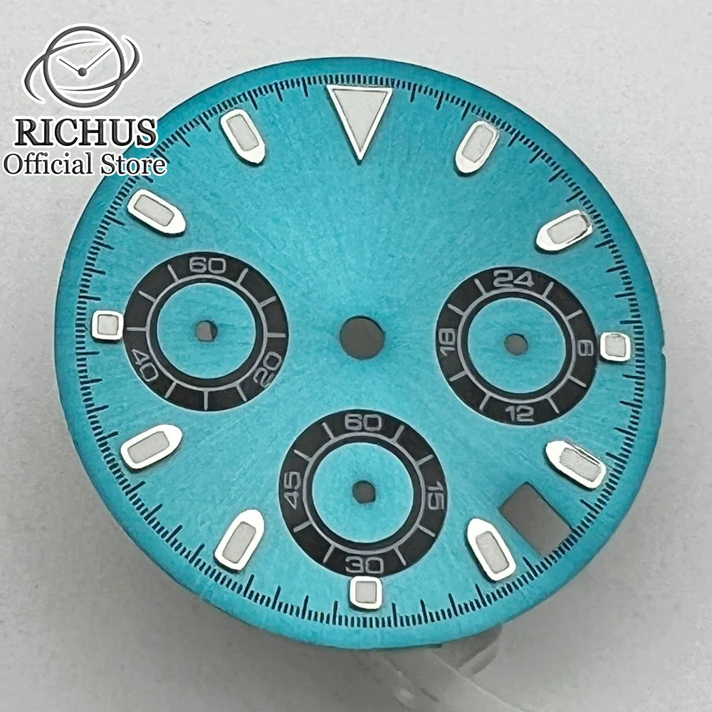 

29.5mm Vk63 Dial Blue quartz watch face Green luminous Fit Japan VK63 quartz Movement Watch needls Accessories