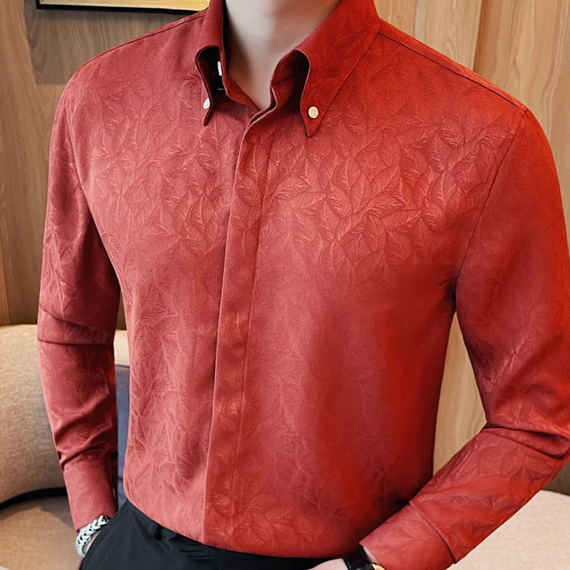 Men's Spring Dark Flower Shirt New Luxury Printed Long sleeved Casual Business Dress Shirt Formal Social Party Tailcoat