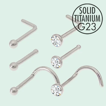 5 개/대 G23 임플란트 학년 티타늄 코 스터드 피어싱 링 여성 남성 콧 구멍 스터드 쥬얼리 알레르기 프리 18g 20g ASTM F136