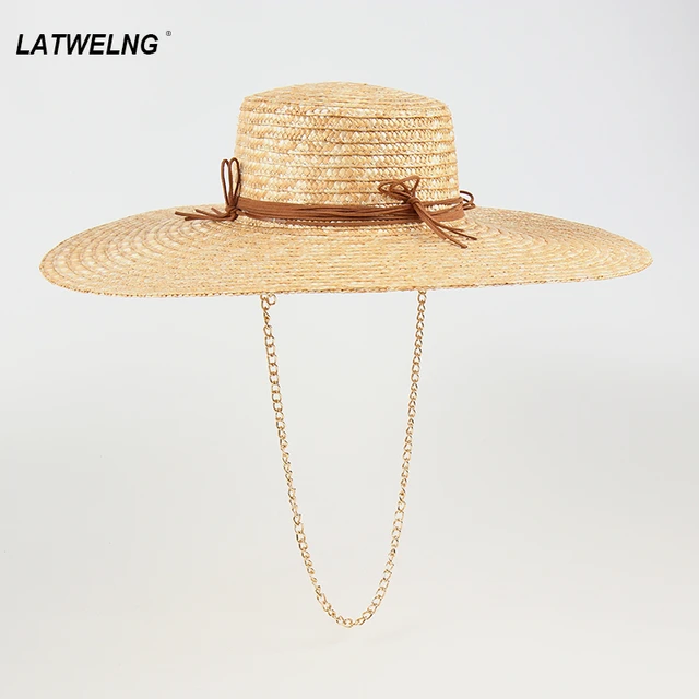 New Luxury Design Chain Big Brim Straw Hats For Women UV