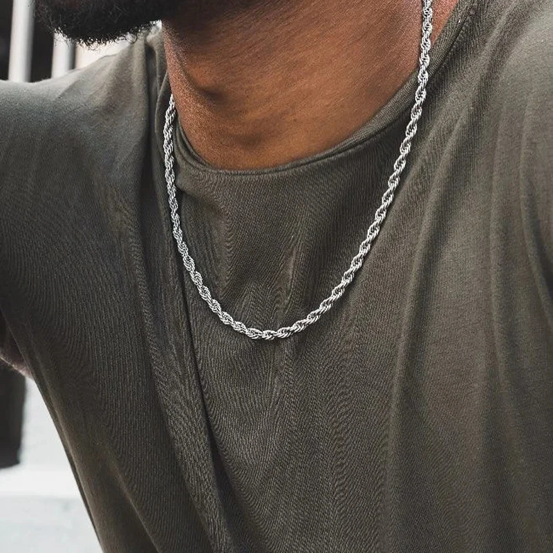 Classic 925 Sterling Silver Twisted Rope Chain Men Necklace Width 4MM Figaro Cuban Chain Necklace For Men Women Jewelry Gifts
