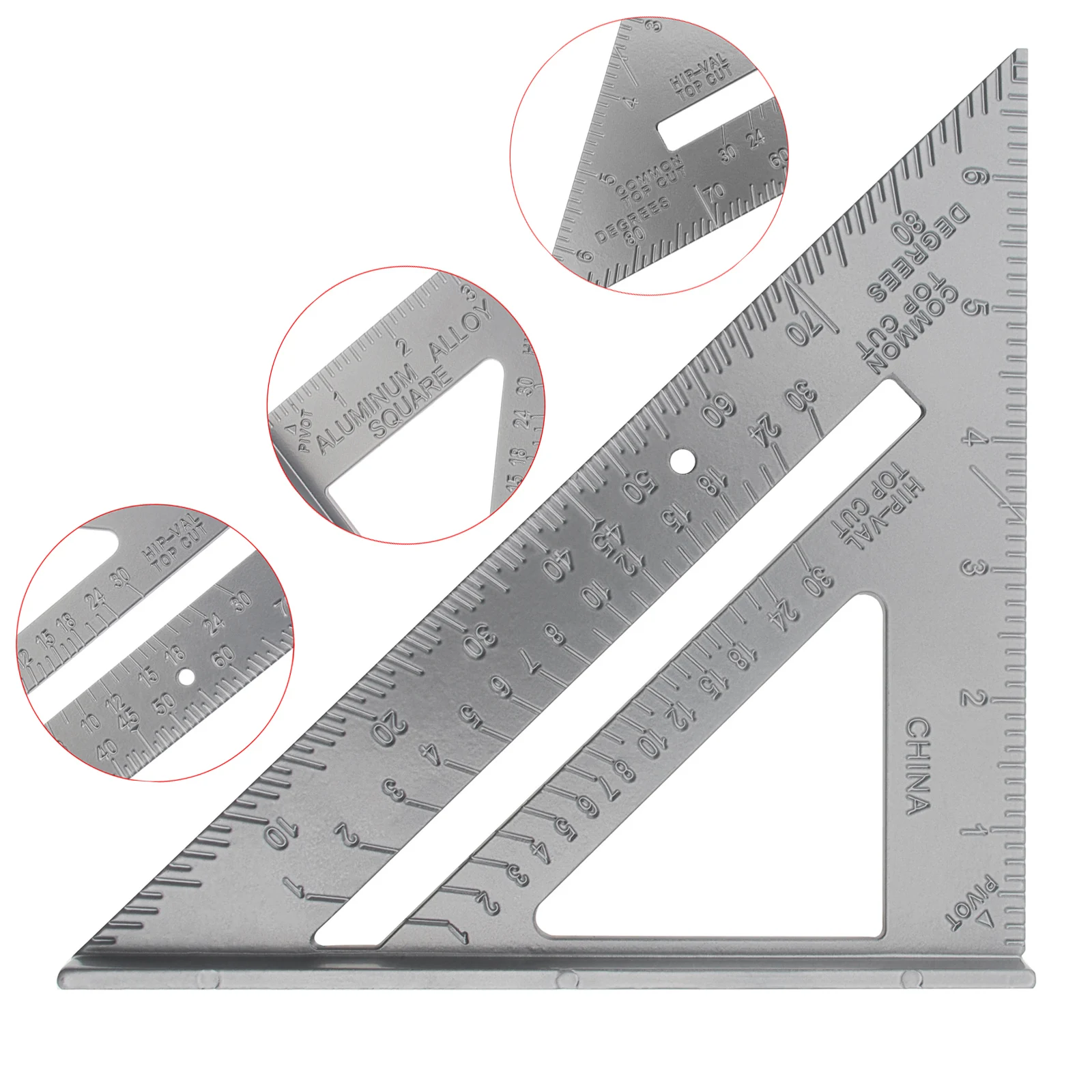 7 Inch Aluminium Alloy Metal Right Angle Triangle Ruler with 0.1 Accuracy and 1 Scale Value for Industrial Measuring Tool