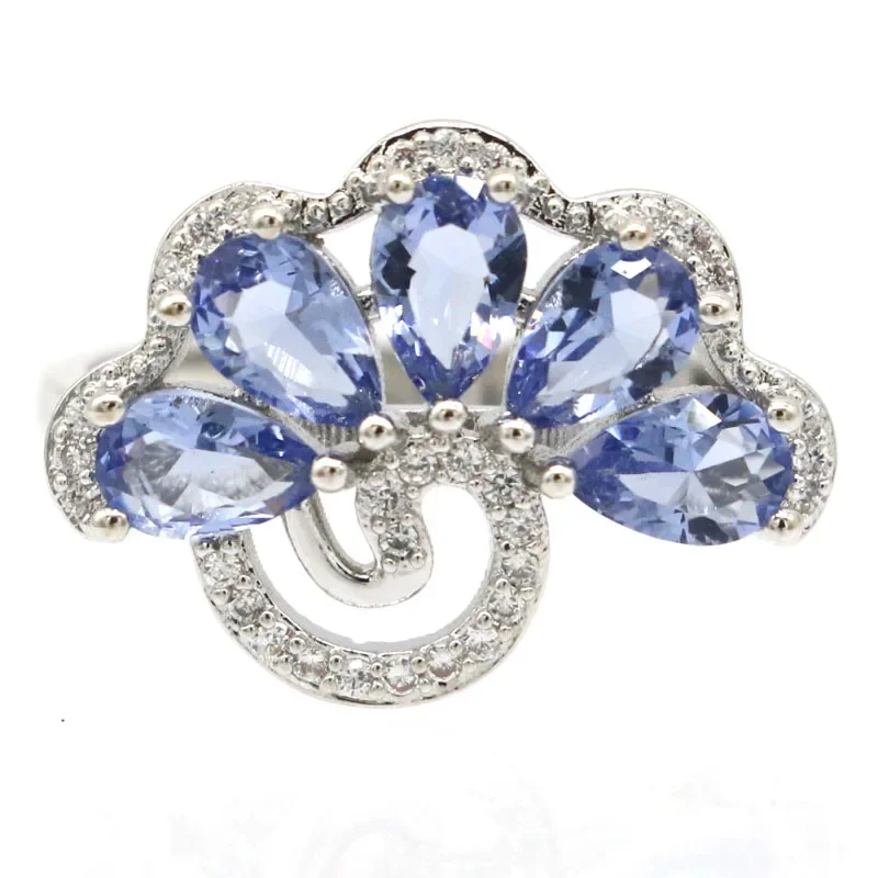 4G 925 Anelli In Argento Sterling Massiccio Rubino Di Sangue Smeraldo Iolite Tsavorite Granato Citrino Dorato Cz Per Molte Taglie Da Donna 5.5-12