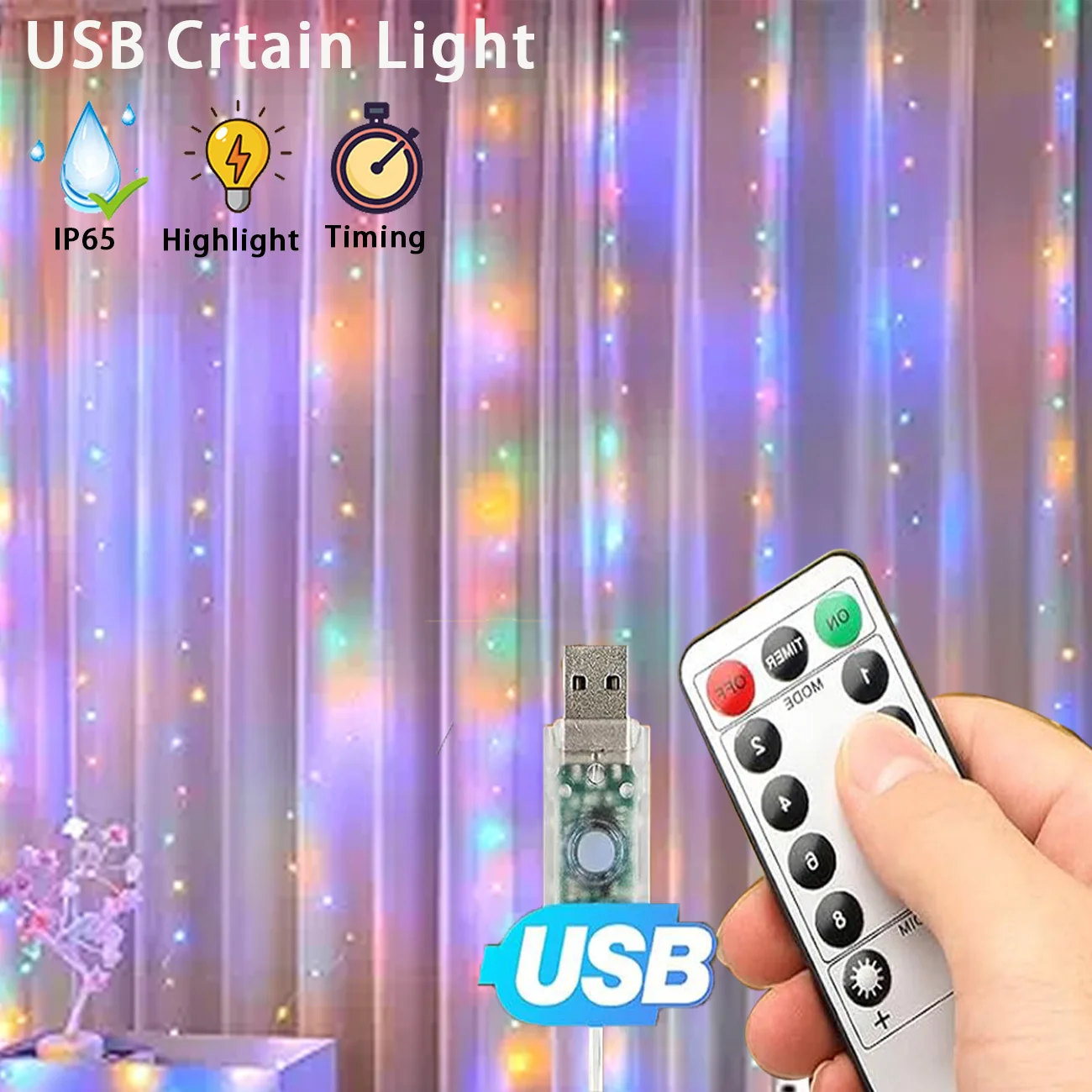 

3M LED Curtain String Lights Fairy Decoration USB Holiday Garland Lamp 8 Mode For Home Garden Christmas Party New Year Wedding