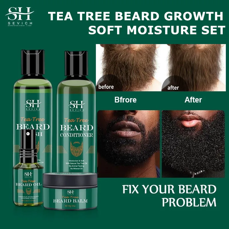 Sevich Natural Tea Tree Beard Care Series Soft and Clean Beard Fast Effective Beard Growth and Loss Men's Beard Care Set