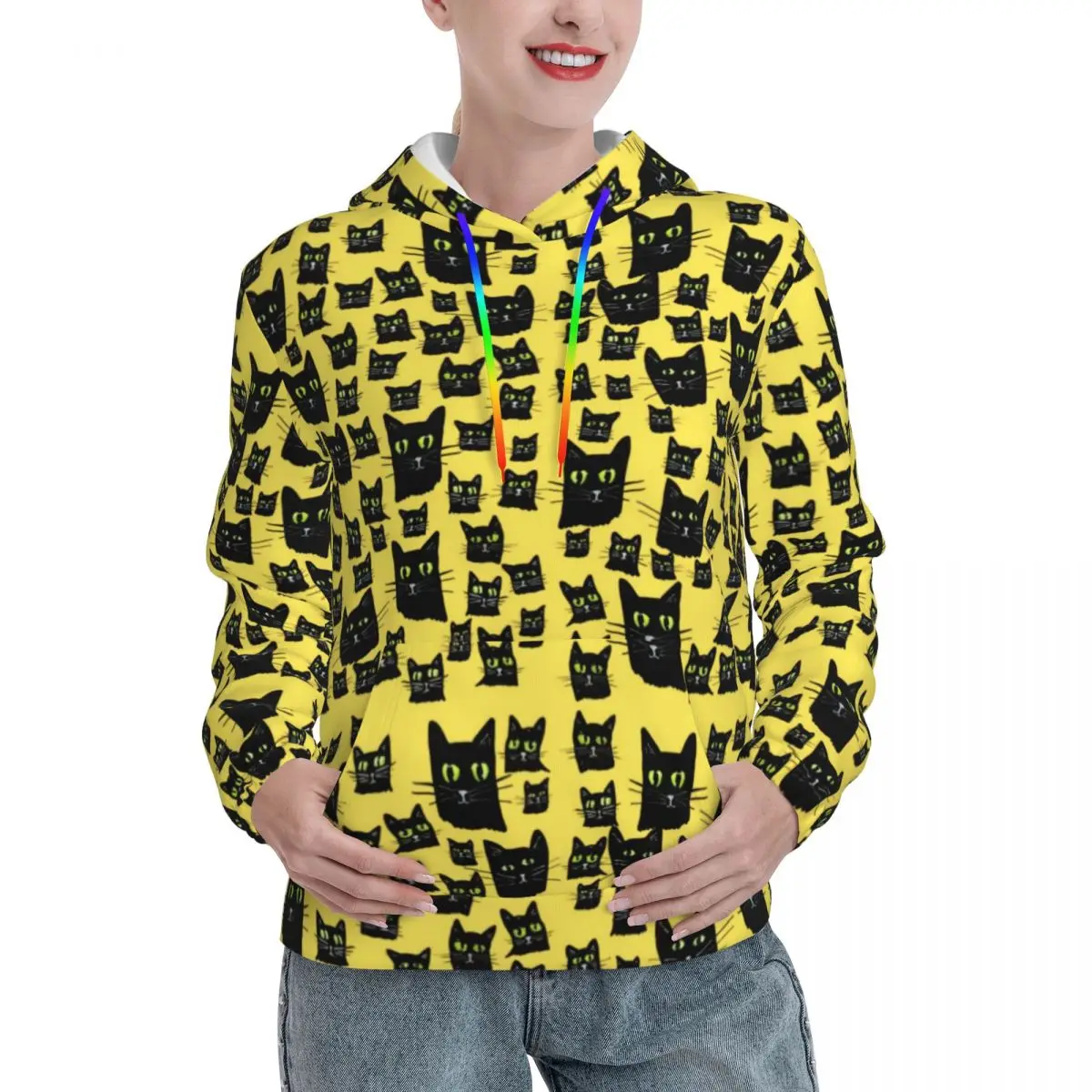 

Spooky Black Cat Casual Hoodies Women Halloween Harajuku Pullover Hoodie Winter Streetwear Hooded Sweatshirts Oversized Tops