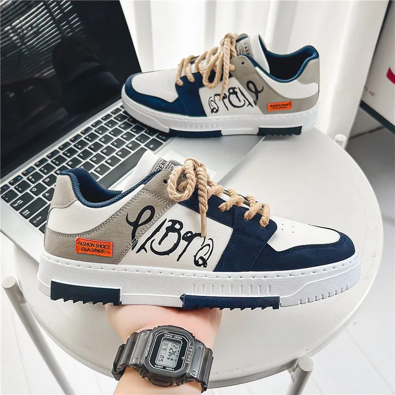

New Men Sneakers Casual Shoes Fashion Lace-Up Printing Vulcanized Shoes Breathable Canvas Graffiti Flat Shoes Zapatos De Hombre