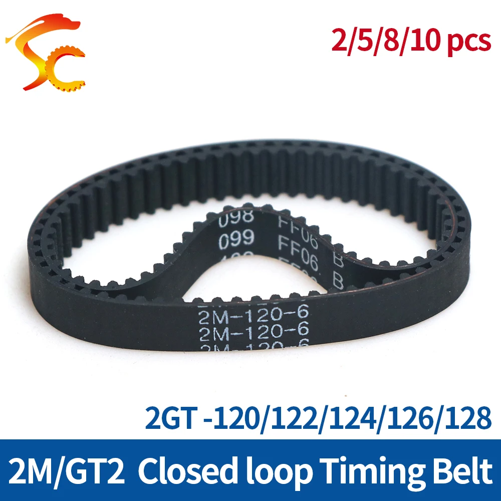 

2M GT2 Timing belt Pitch length 120/122/124/126/128 Rubber Arc Tooth Closed Loop Transmission belt width 3/6/9/10 mm