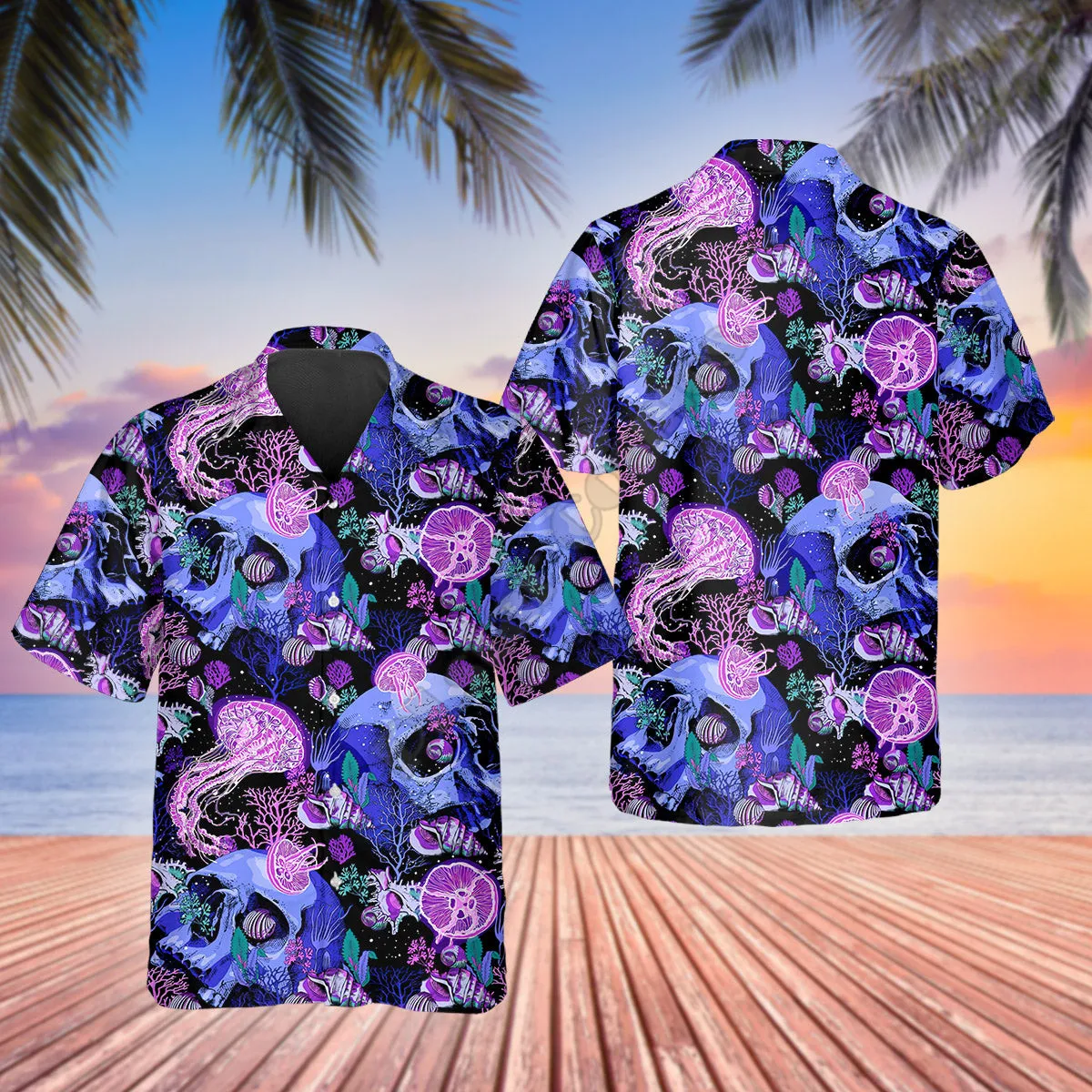 3D Printed Purple Jellyfish Skull Hawaiian Shirt Summer Short Sleeved Shirts Men Shirts Oversize Camisa Social 5XL shirt summer american staffordshire terrier hawaiian set 3d printed hawaii shirt beach shorts men for women funny dog clothes