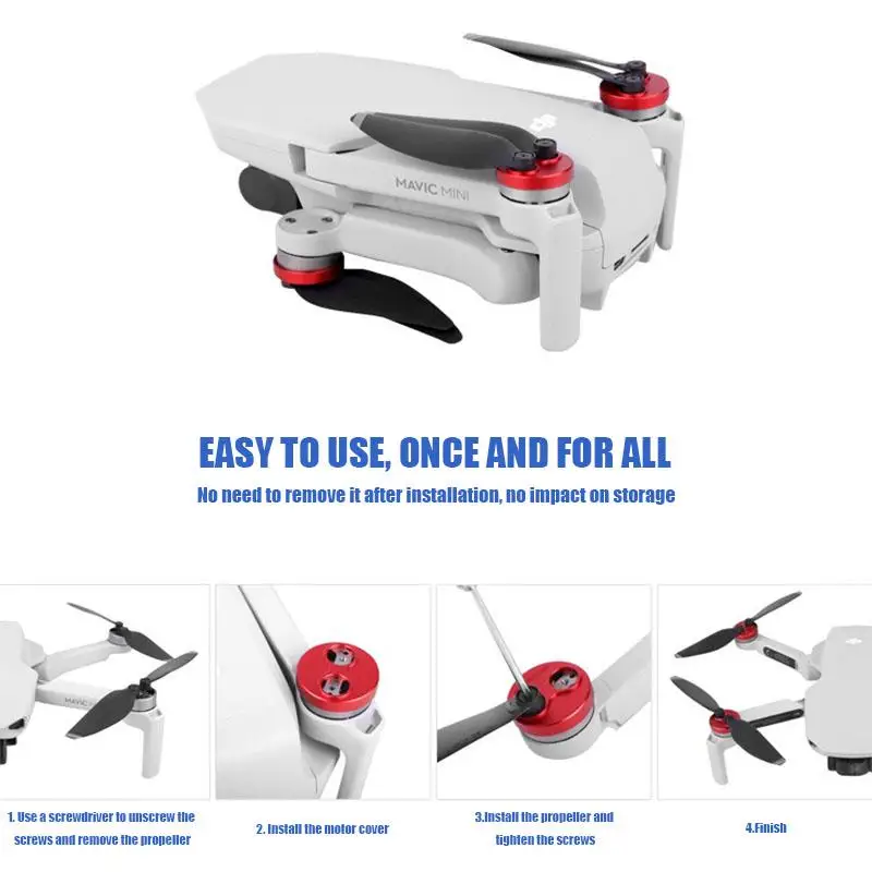 4 Coprimotore In Alluminio Rossi Per DJI Mavic Mini 2 | Antipolvere E Antigraffio | Proteggi Il Tuo Drone