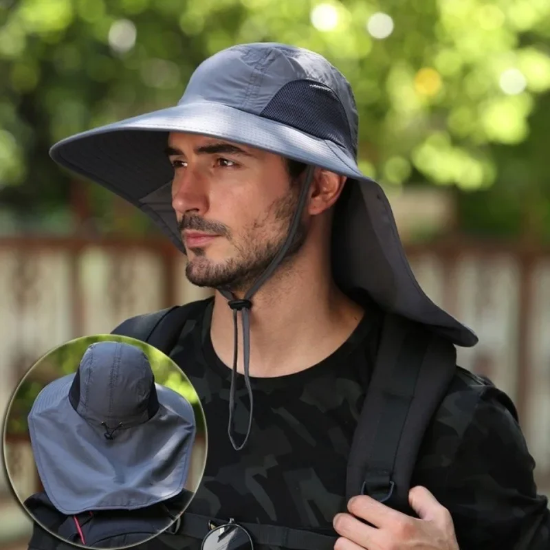 Outdoor Fisherman Hat Wide Brim Bucket Hat with Neck Cover Men Summer Breathable Mesh Sun Protection Visor Anti UV Cap Unisex sun hats fisherman hat fishing hats