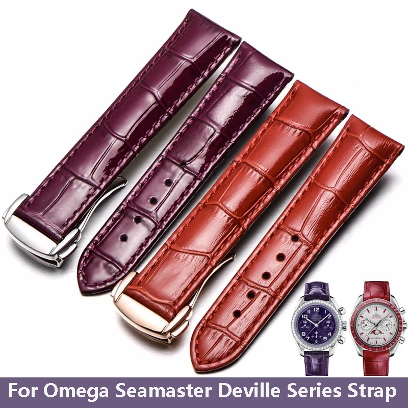 Cinturino Per Orologio In Vera Pelle Per Cinturino In Pelle Bovina Modello Coccodrillo Da Donna Per Bracciale Omega Seamaster Serie Deville 18Mm