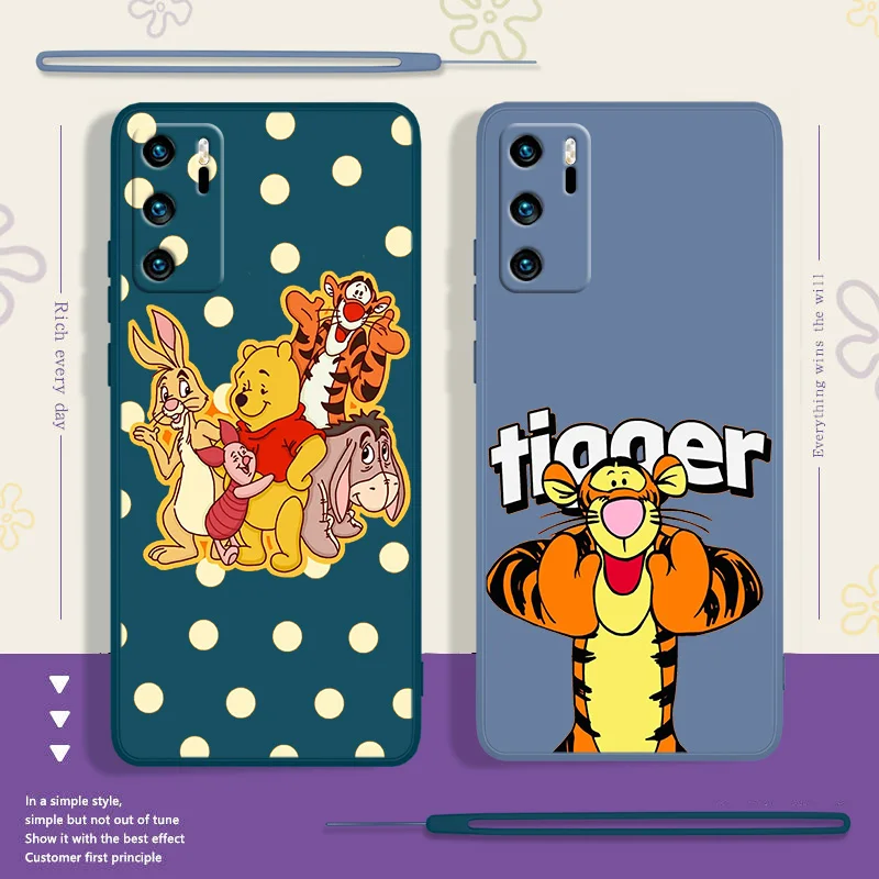

Disney Pooh Anime For Huawei P 50 40 30 20 Smart 2021 2019 Lite Pro Plus Liquid Rope Silicone Soft Phone Case Cover