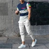 Fashion Men Tracksuit T-Shirt 2 Piece Set Short Sleeve Sportswear Suits Men Clothing Trousers Casual O-Neck Tops Pant Streetwear 2