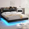 California King Size Bed Frame with Hidden Storage Headboard and Charging Station Cal King Size Visual Floating Platform Bed 1