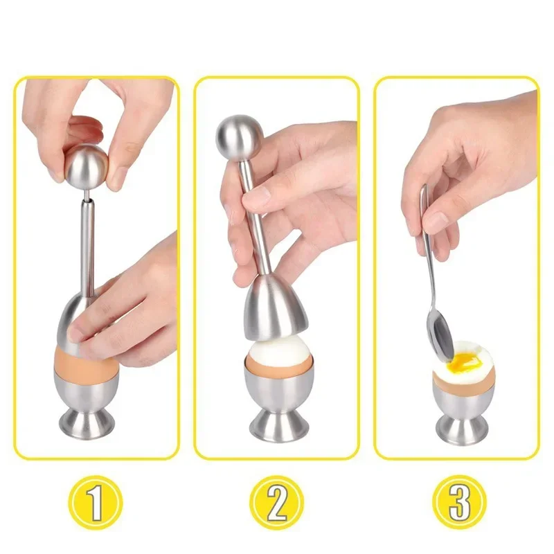 Stainless Steel Egg Topper Shell Opener Egg Cutter Cracker Metal Cups Stand Holders Soft Hard Boiled Eggs Kitchen Tools egg shell opener egg opener egg cups holder