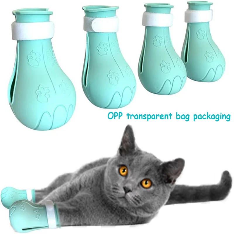 Cat Paw Protector Boots Adjustable Anti-Scratch 1 Set of 4 for GroomingBathing cat shoes