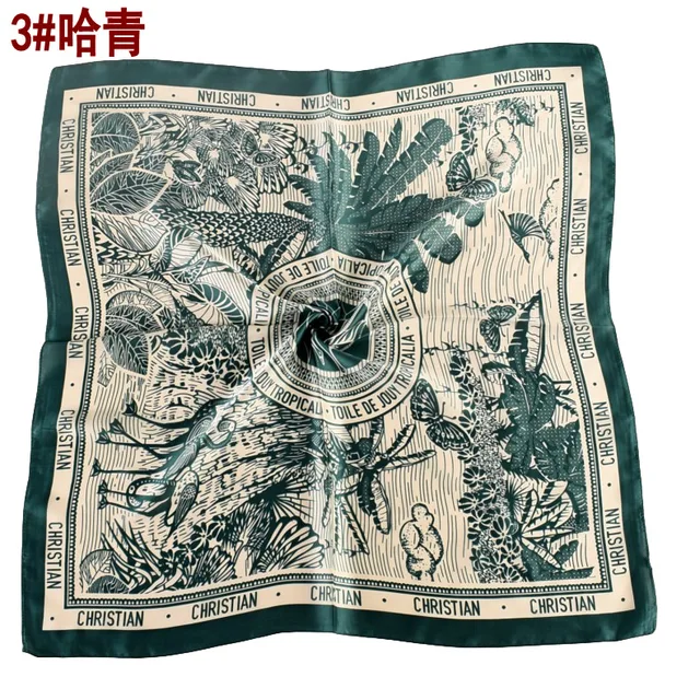 2022 Fashion Imitated Silk Scarf Ladies Outdoor Print Luxury Neck Hair Decorate Headband Scarf Outdoor Small Kerchief Soft Wrap Green